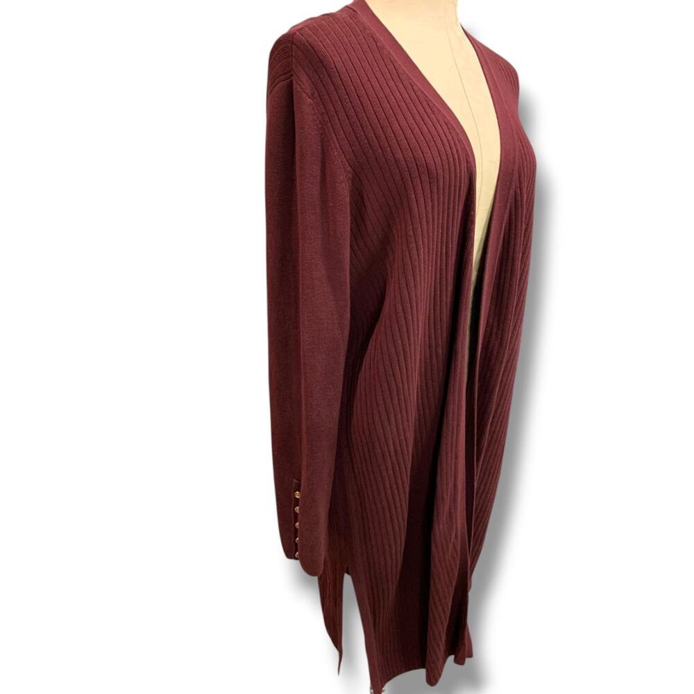 Size 1X Talbots Woman Long Open Merlot Ribbed Cardigan Sweater